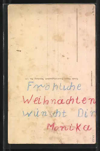 AK Würzburg, Zeichnung der Stadt mit einen Pferdezug und Weinfass