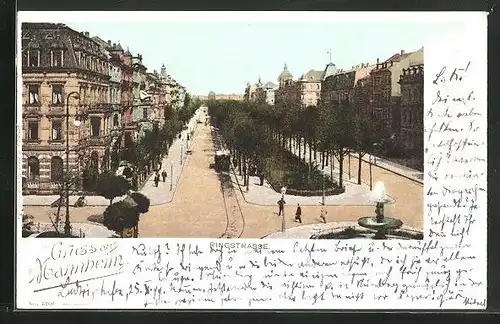 AK Mannheim, Ringstrasse, Strassenbahn