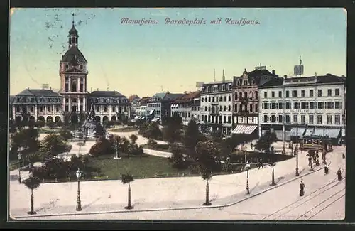 AK Mannheim, Paradeplatz mit Kaufhaus