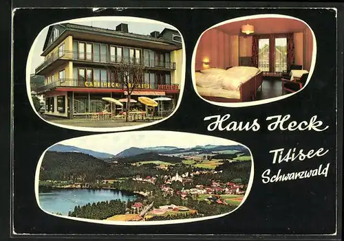 AK Titisee, Gasthaus Heck, Ortsansicht vom Berge aus