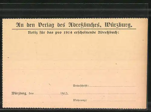 AK Würzburg, Verlag des Adressbuches, Friedhofstrasse 1