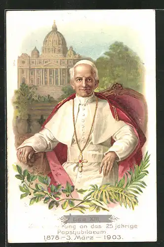 Lithographie Papst Leo XIII., 25 jähriges Pabstjubiläum 1903