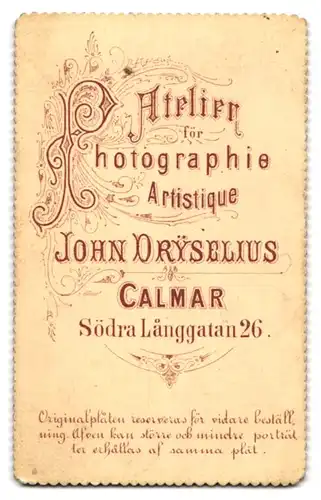 Fotografie John Dryselius, Calmar, Södra Langgatan 26, Portrait charmanter Herr in modischer Kleidung