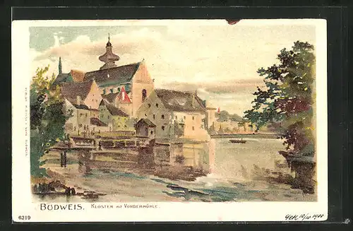 Künstler-AK Budweis / Ceske Budejovice, Kloster mit Vordermühle