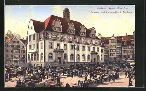 AK Herisau /Appenzell, Staats- und Kantonalbank-Gebäude, Markt