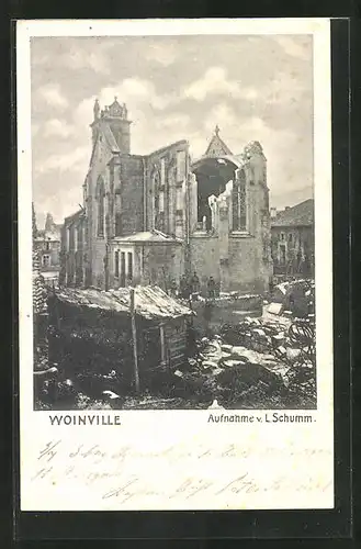 AK Woinville, Blick auf die zerstörte Kirche