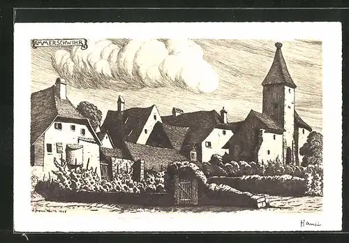 AK Ammerschwihr, Kirche mit Ortsansicht