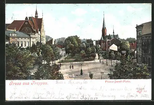 AK Troppau, Franz-Joseph-Platz aus der Vogelschau