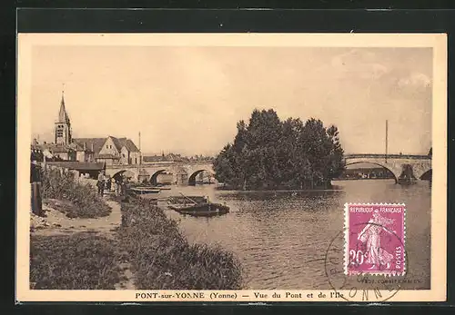 AK Pont-sur-Yonne, Vue du Pont et de l`Ile