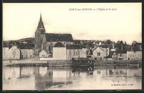 AK Pont-sur-Yonne, L`Èglise et le Quai