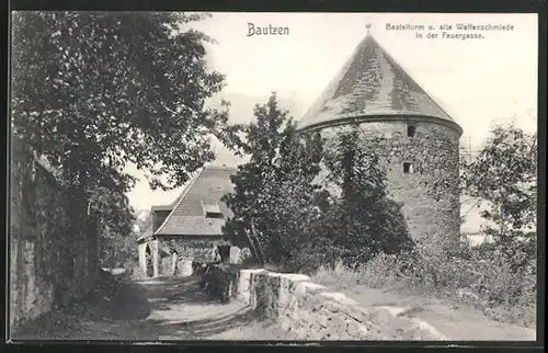 AK Bautzen, Basteiturm und alte Waffenschmiede in der Feuergasse