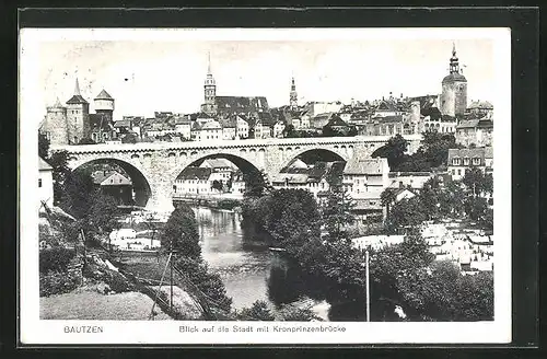 AK Bautzen, Blick auf die Stadt mit Kronprinzenbrücke