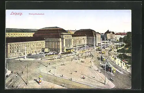 AK Leipzig, Hauptbahnhof aus der Vogelschau