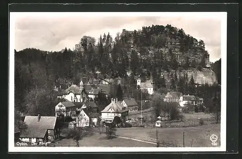 AK Oybin, Ortsansicht mit dem Berg Oybin