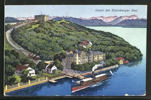 AK Leoni / Starnberger See, Dampfer an der Anlegestelle