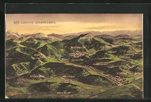 AK Badenweiler / Schwarzwald, Landkarte mit umliegenden Ortschaften