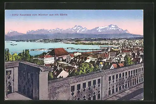 AK Konstanz, Ortsansicht vom Münster aus gesehen, Blick zum Säntis