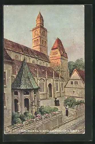 AK Überlingen a. B., St. Nicolausmünster mit Ölberg