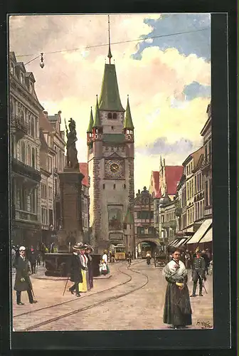 AK Freiburg i. Br., Kaiserstrasse mit Martinstor