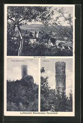 AK Gemünden / Hunsrück, Blick zum Schloss, Ruine Koppenstein, Alteburg