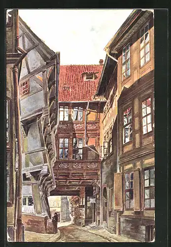 AK Hildesheim, Blick auf das Pfeilerhaus vom Hohenweg aus gesehen