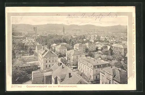 AK Zittau, Gesamtansicht von der Marienkirche aus gesehen