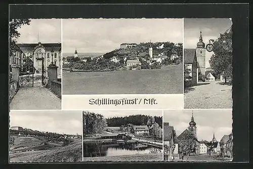AK Schillingsfürst / Mfr., Ortsansicht, Strassenpartie, Blick zur Kirche