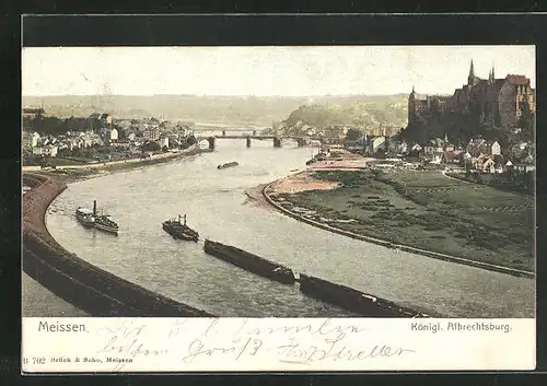 AK Meissen, Blick über den Fluss zur kgl. Albrechtsburg