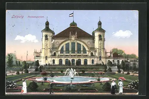 AK Leipzig, Wasserspiel im Park vor dem Palmengarten