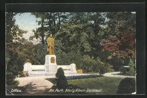 AK Zittau i. Sa., am Park, am König-Albert-Denkmal