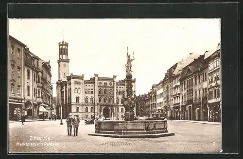 AK Zittau i. Sa., Marktplatz mit Rathaus
