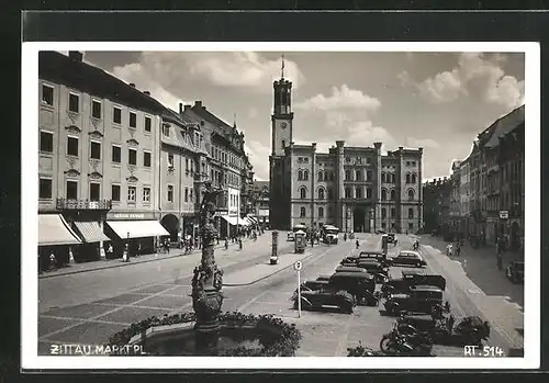 AK Zittau i. Sa., Automobile auf dem Marktplatz