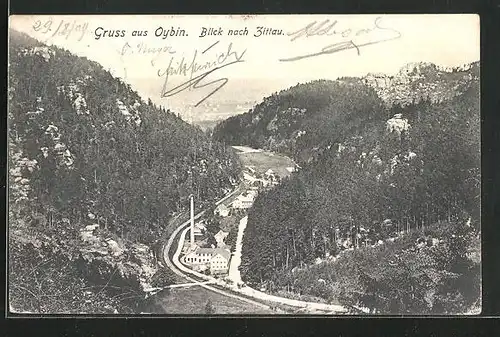 AK Oybin, Talblick nach Zittau