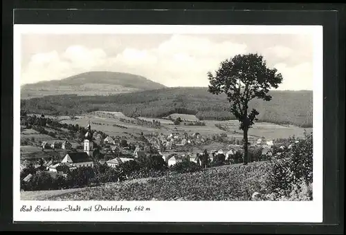 AK Bad Brückenau, Blick von den Feldern auf den Ort mit Dreistelzberg