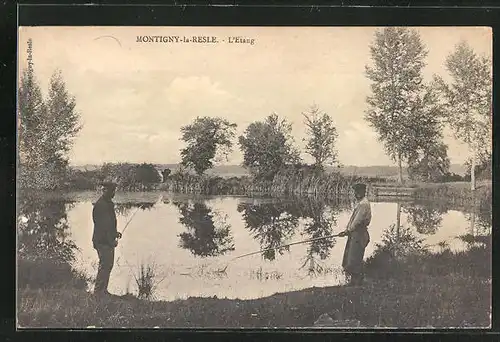 AK Montigny-la-Resle, L`Etang, Angler am Teich