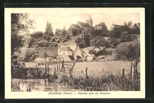 AK Asnieres, Paysage pres du Ruisseau, L`Eglise