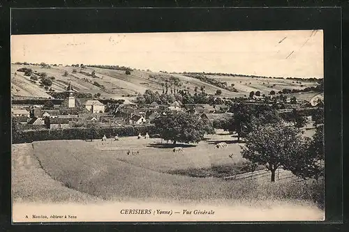 AK Cerisiers, Vue Generale, Blick zur Kirche im Ort