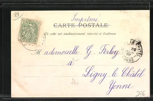 AK Chablis, Vue du Serein, Männer in einem kleinen Boot