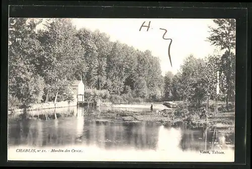 AK Chablis, Moulin des Croix, Menschen am Flussufer