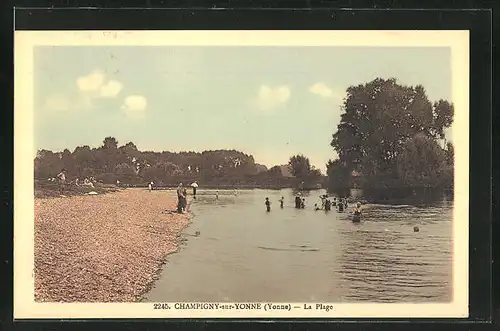 AK Champigny-sur-Yonne, La Plage, Menschen baden im Fluss