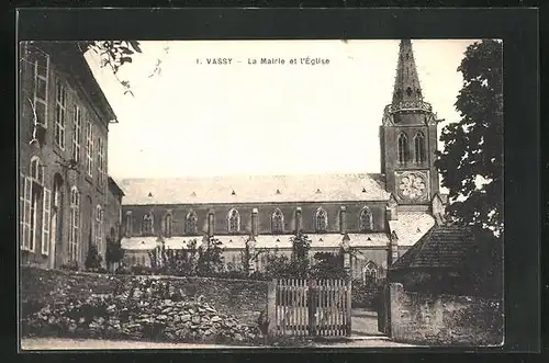 AK Vassy-Sous-Pisy, La Mairie et l`Eglise