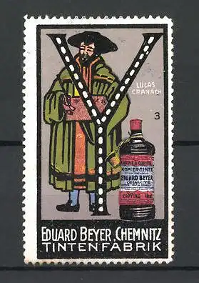 Reklamemarke Tintenfabrik Eduard Beyer, Chemnitz, Portrait Lucas Cranach, Buchstabe Y, Bild 3