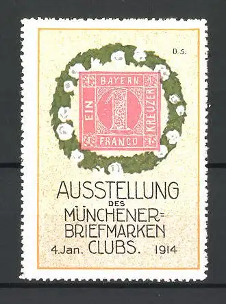 Reklamemarke München, Ausstellung des Münchener Briefmarken-Clubs 1914, Briefmarke im Ehrenkranz