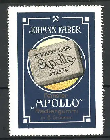 Reklamemarke Apollo feinster Radiergummi, Johann Faber, Radiergummi No. 2234