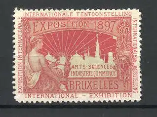 Reklamemarke Bruxelles, Internationale Tentoonstelling Arts, Sciences & Industrie 1897, Mann blickt auf die Stadt