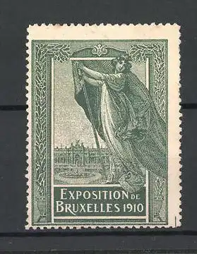Reklamemarke Bruxelles, Exposition 1910, Göttin steht am Stadtrand