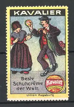 Reklamemarke Kavalier Beste Schuhcreme der Welt, Union Augsburg, tanzendes Paar mit Dose Schuhputz in der Hand