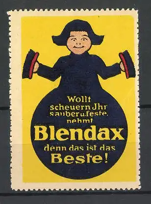 Reklamemarke Blendax ist das Beste Scheuerpulver, Mädchen mit zwei Bürsten an den Händen