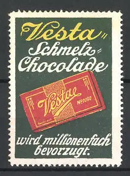 Reklamemarke Vesta feine Schmelz-Chocolade wird millionenfach bevorzugt, Ansicht einer Schokoladentafel