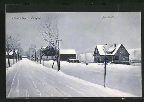 AK Hermsdorf / Erzgeb., an der Jahnbaude, Winteridylle